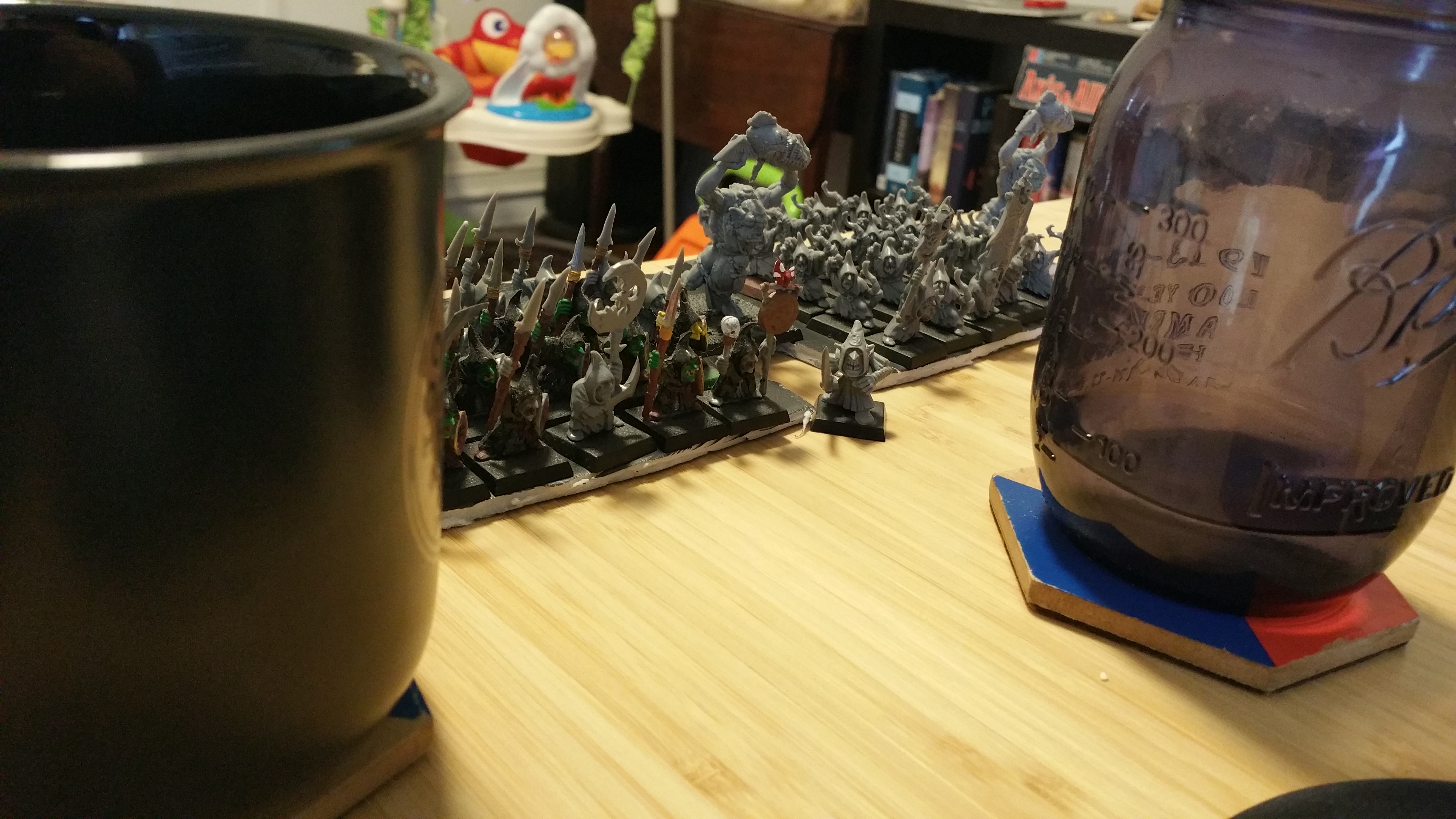 The goblins have mustered along the left side of the desk
